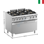 Fourneau 6 zones TXL avec four gaz statique XXL DOMINA 700 MAX | FB711FGMXL | MBM ITALY