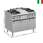 Fourneau 6 zones TXL avec four gaz statique & plaque centrale DOMINA 700 MAX | FB711MFG4XL | MBM ITALY