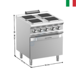 Fourneau 4 zones Carrées sur four statique DOMINA 700 MAX | PQ77FE | MBM ITALY