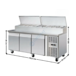 Meuble saladette réfrigérée - 3 portes pleines GN1/1 - 10 x GN1/4 | THSH3000700 | SKYRAINBOW