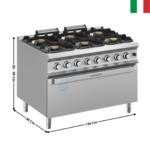 Fourneau 6 zones avec four large élec XXL - DOMINA 900 PRO | FB912FGMGXXL | MBM ITALY