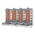 Machine à Kebab 4+4+4+4 zones HP Gaz - Premium Series | 4XRSMUGD4 | POTIS
