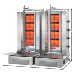 Machine à Kebab 4+4 zones HP Gaz - Premium Series | 2XFGD4S | POTIS