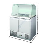Saladette réfrigérée vitrée - 2 portes pleines GN1/1 - 2 x GN1/1 + 3 x GN1/6 | THS900CG | SKYRAINBOW