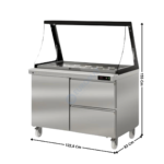 Saladette réfrigérée vitre rabattable 1 porte 600x400 + 2 tiroirs - 3 x GN1/1 | SDTP4818LGL+562488 | CORECO