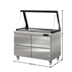 Saladette réfrigérée vitre rabattable 4 tiroirs - 3 x GN1/1 | SDTP4818LGL+2x562488 | CORECO