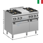 Fourneau 4 zones TXL avec four gaz statique + CDF MAGISTRA 700 | MFB711MFG4XL | MBM ITALY