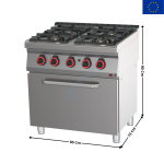 Fourneau à gaz Standard avec four à gaz statique GN 2/1 - Série REDFOX 700 | SPBT708021G | REDFOX