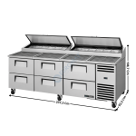 Meuble à Pizza Haut Rendement avec Collecteur de Garnitures - 6 tiroirs - 12 x GN1/3 - Premium Series | TPPAT293D6HC+223127 | TRUE