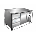 Meuble table réfrigérée - 1 porte pleine GN1/1 + 3 tiroirs GN1/1 H.65 | DREG2200AC+1XACSET3700 | ATLAS COLD