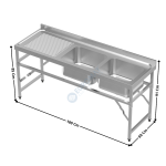 Plonge évier Pliable - 2 Bacs - 1800x600 | 74900280 | COMBISTEEL