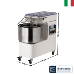 Pétrin à Spirale 20 L. - Simple Vitesse - 230V - Série PK - Grille Relevable | PK18M | MECNOSUD