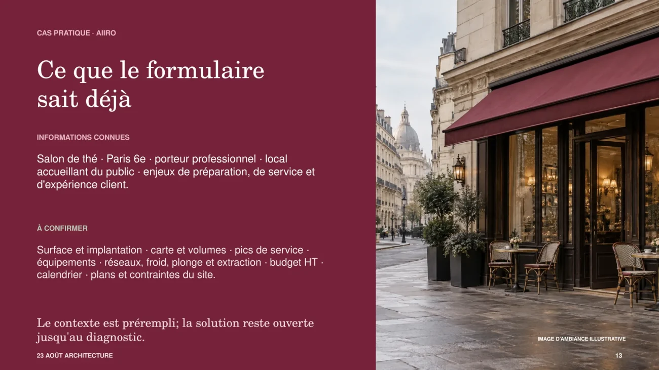 Cas pratique du salon de thé Aiiro à Paris 6e : informations connues et points à confirmer
