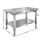 Table de Travail 120x70 Cm - Centrale - Inox AISI 304 à Hauteur Réglable par Manivelle – Avec Étagère | TECI127 | L2G