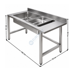 Table de Déboîtage 130x70Cm - Adossée Inox AISI 304 – Cuve pour 3 Bacs GN 1/1 – Plage à Droite | 25201 | L2G