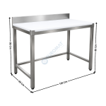 Table de Découpe Adossée 120x60 Cm - Inox AISI 304 - Avec Dosseret et Plateau Polyéthylène Blanc HD500 de 25 mm | TABDECA126 | L2G