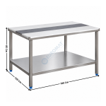 Table de Découpe Face à Face 180x120 Cm - Inox AISI 304 - Centrale, avec étagère et Plateau Polyéthylène Blanc HD500 de 25 mm | 120901 | L2G
