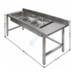 Table de Déboîtage 160x70Cm - Adossée Inox AISI 304 – Cuve pour 4 Bacs GN 1/1 – Plage à Droite | 25202 | L2G