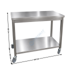 Table de service Inox soudées 60x60 Cm - Centrale - Avec étagère - Inox AISI 304 - Sur roulettes | 4RTZ100STCE66 | L2G