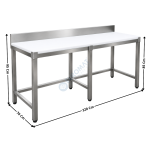 Table de Découpe Adossée 220x70 Cm - Inox AISI 304 - Avec Dosseret et Plateau Polyéthylène Blanc HD500 de 25 mm | TABDECA227 | L2G
