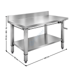 Table de Travail 140x70 Cm - Murale - Inox AISI 304 à Hauteur Réglable par Manivelle – Avec Étagère | TECIA147 | L2G